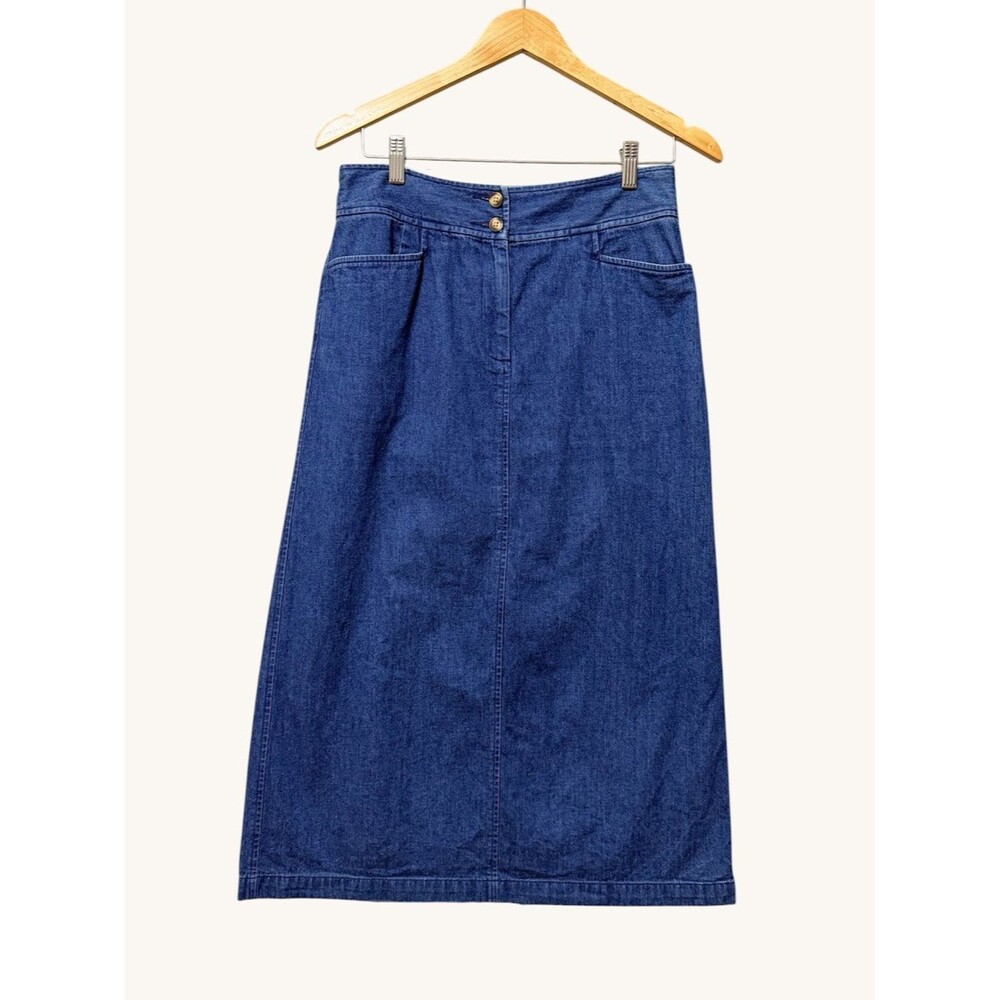 Vintage Talbots 100% Cotton Denim Midi Skirt 10 Scandi Minimalist French Girl